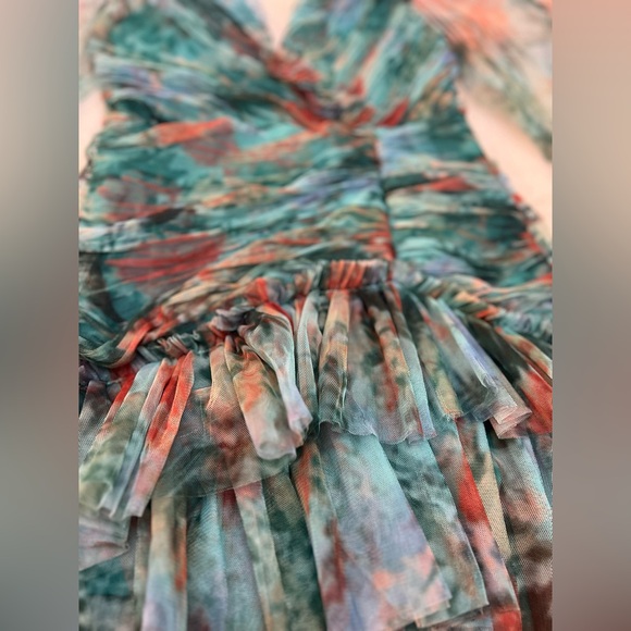 ✨ Rosevelvet Ruched Floral Mini Dress - Sheer Sleeves & Tiered Skirt - Picture 7 of 15